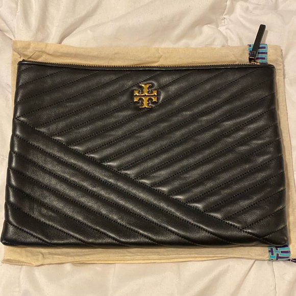 Tory Burch Kira Chevron Pouch - Black w/ Gold hardware. - Picture 1 of 7